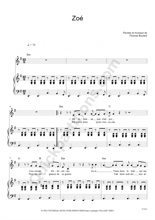 Partition piano Zoé - Luke