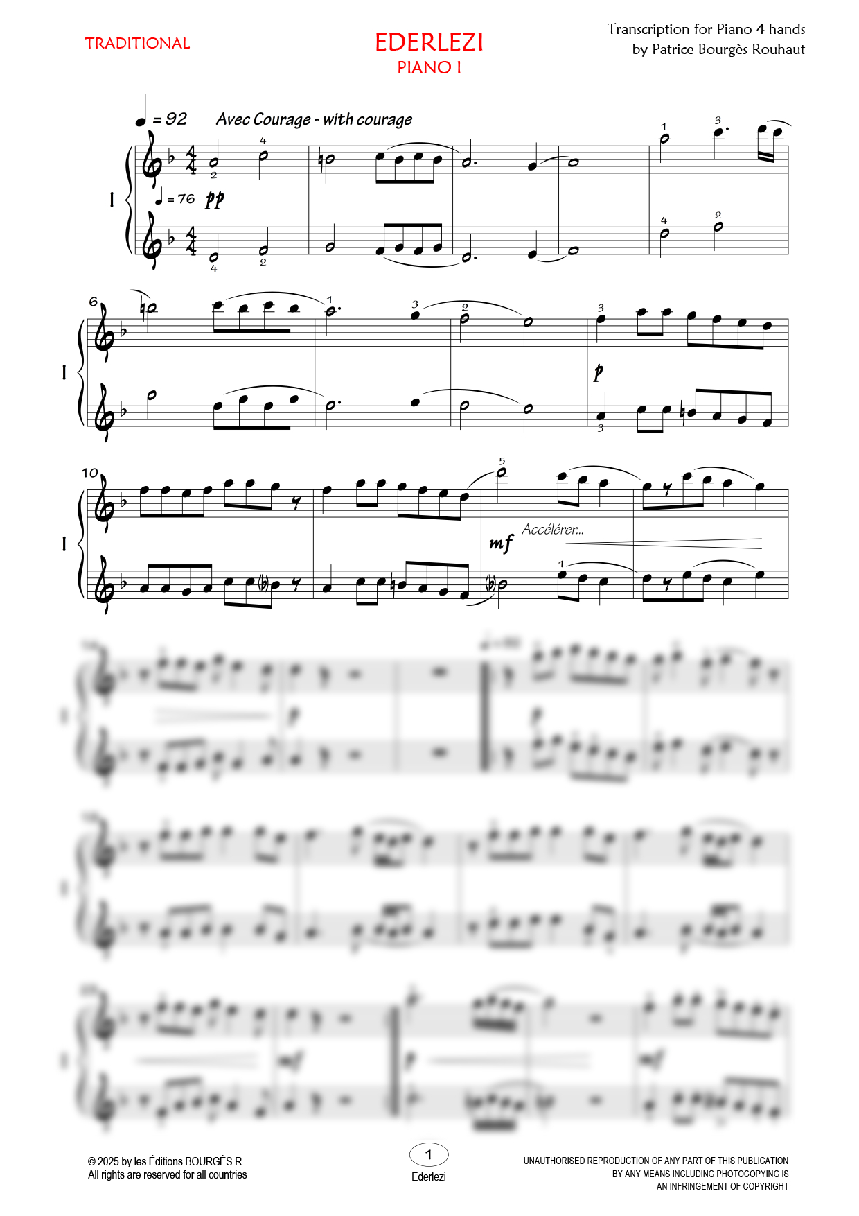 Partition piano quatre mains Ederlezi de Editions Bourgès