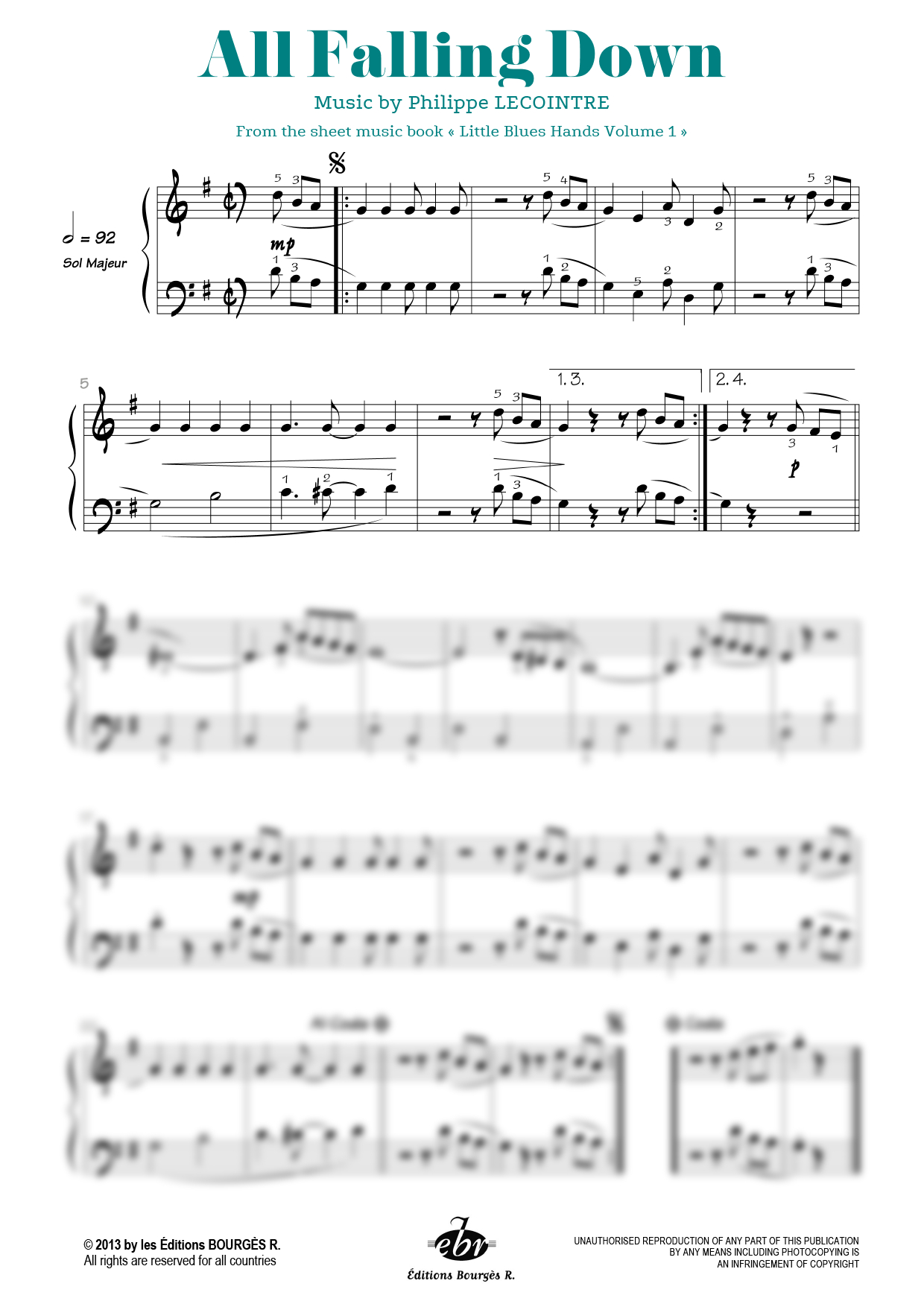 Partition piano All Falling Down de Editions Bourgès
