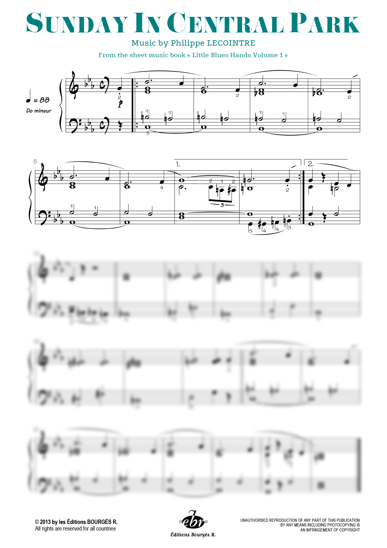 Partition piano Sunday In Central Park de Editions Bourgès