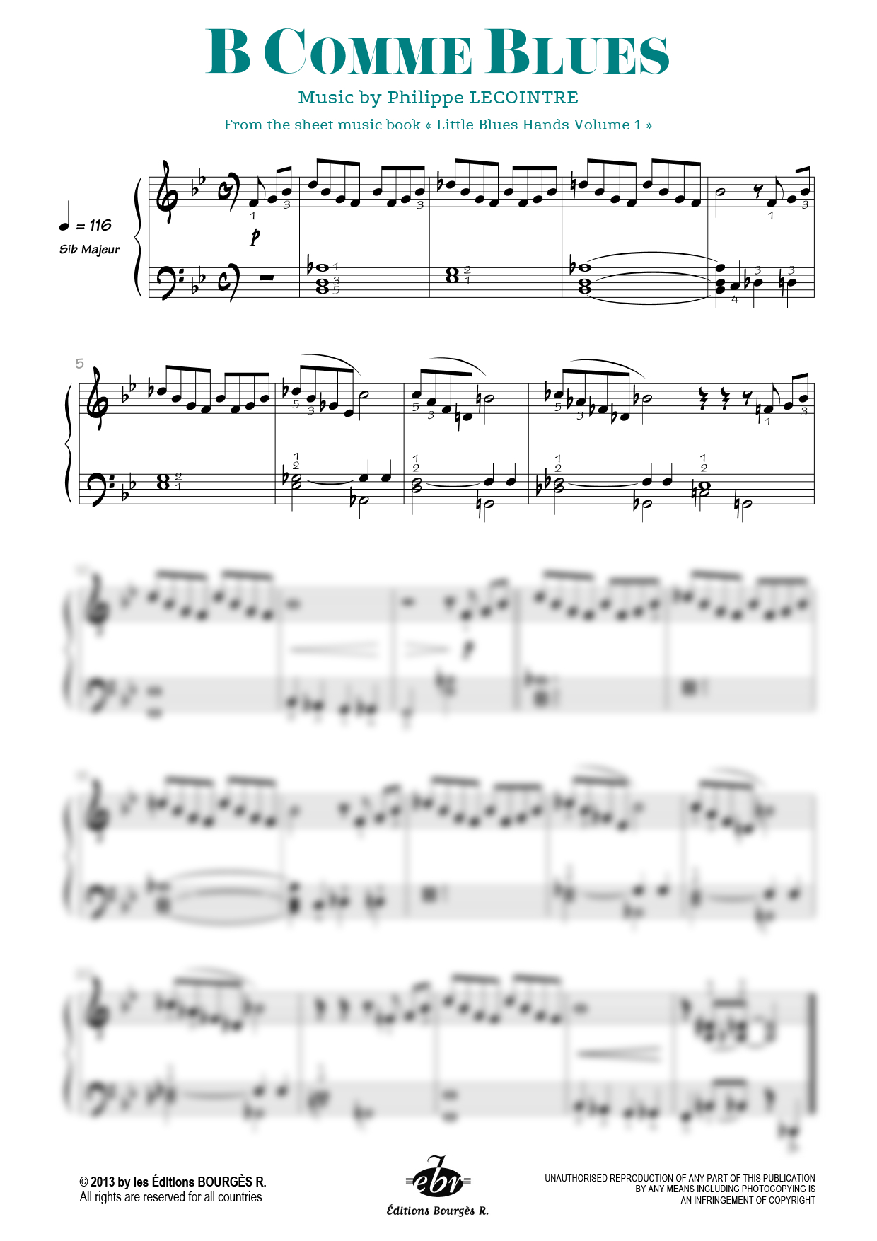 Partition piano B Comme Blues de Editions Bourgès