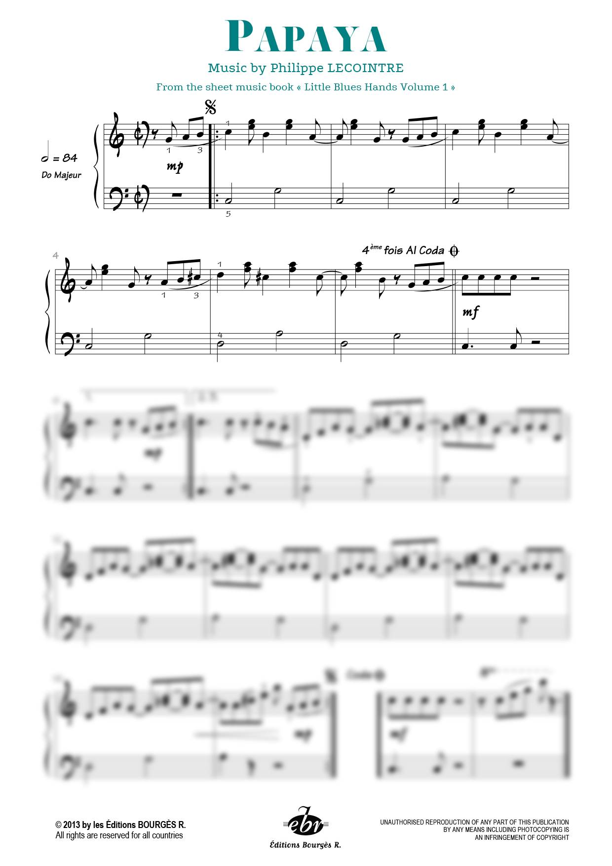 Partition piano Papaya de Editions Bourgès