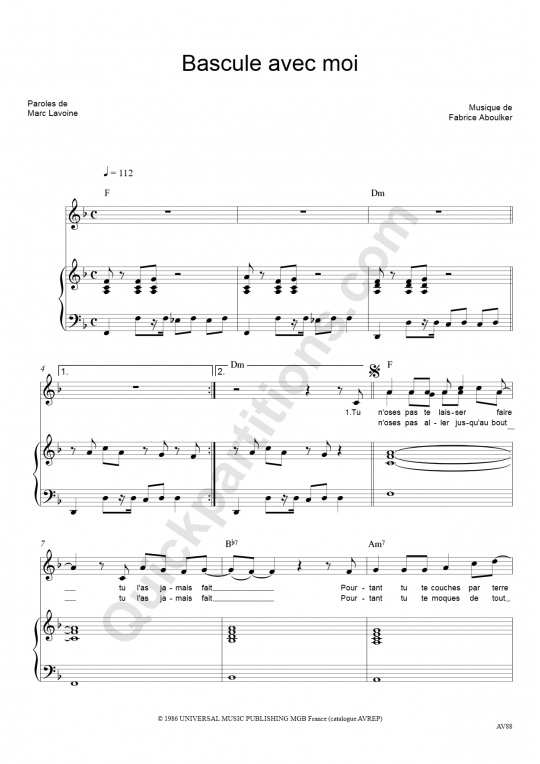 Partition piano Bascule avec moi - Marc Lavoine