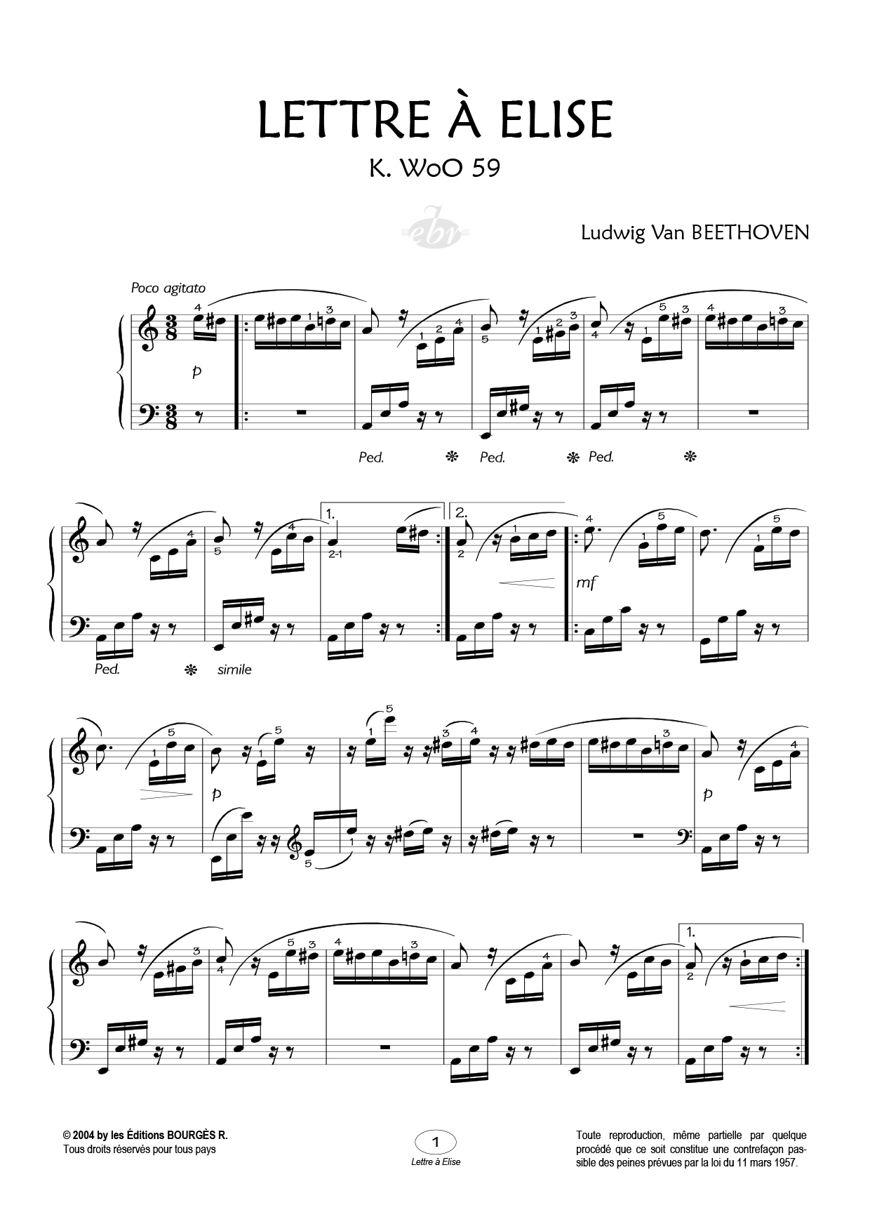 Partition piano Für Elise (Pour Elise) de Editions Bourgès R.