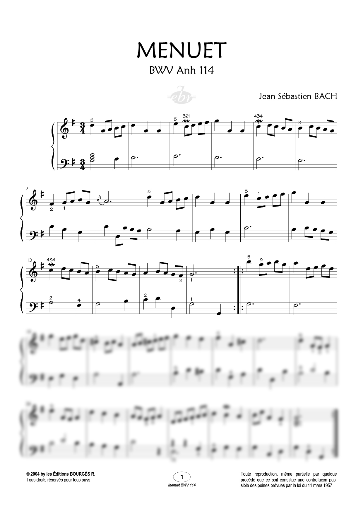 Menuet Piano Sheet Music from Editions Bourgès R.