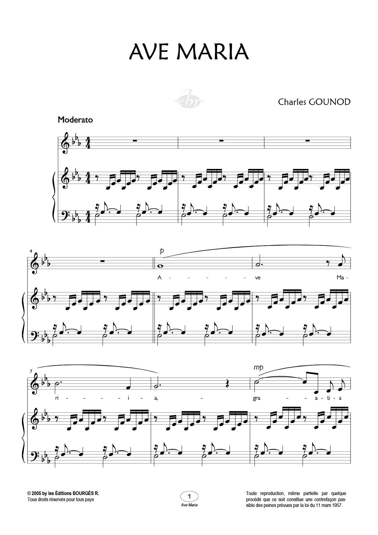 Partition piano Ave Maria (Mib Majeur) de Editions Bourgès R.