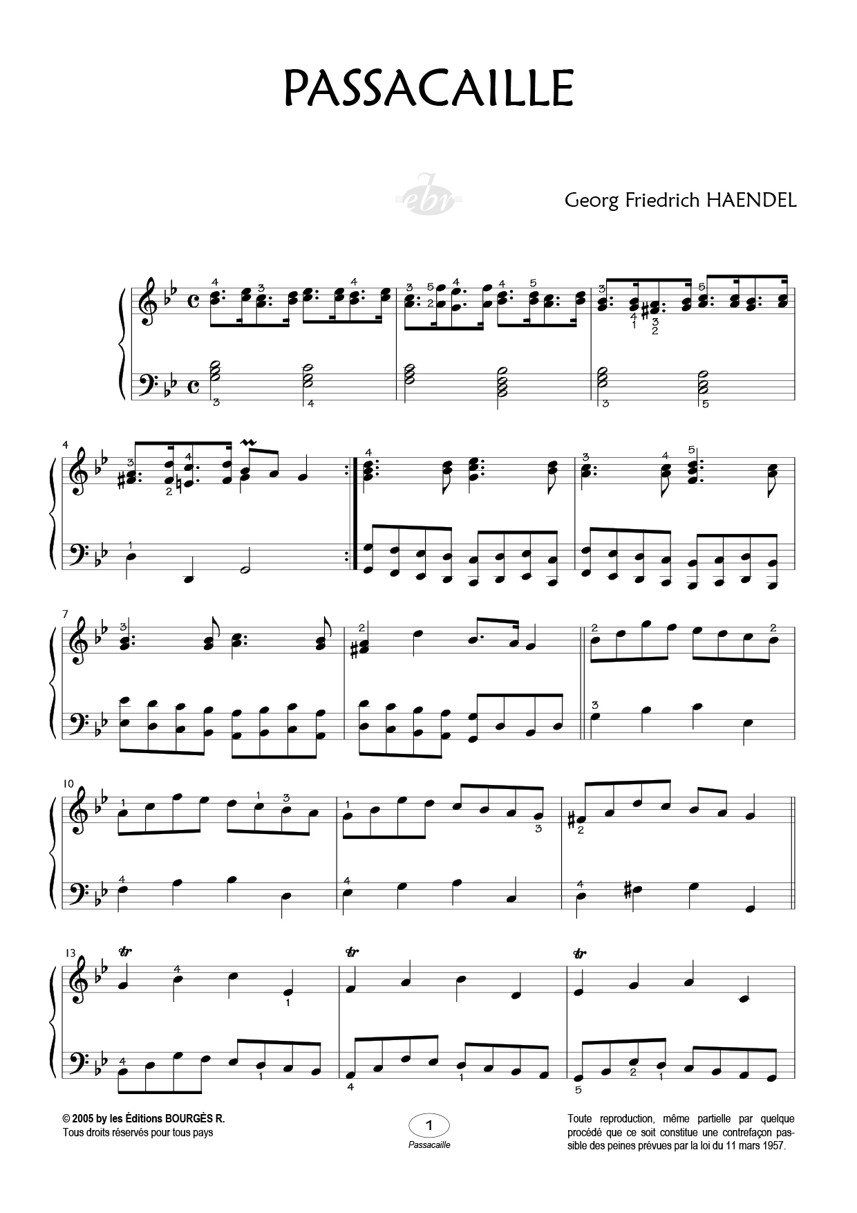 Passacaille Piano Sheet Music from Editions Bourgès R.