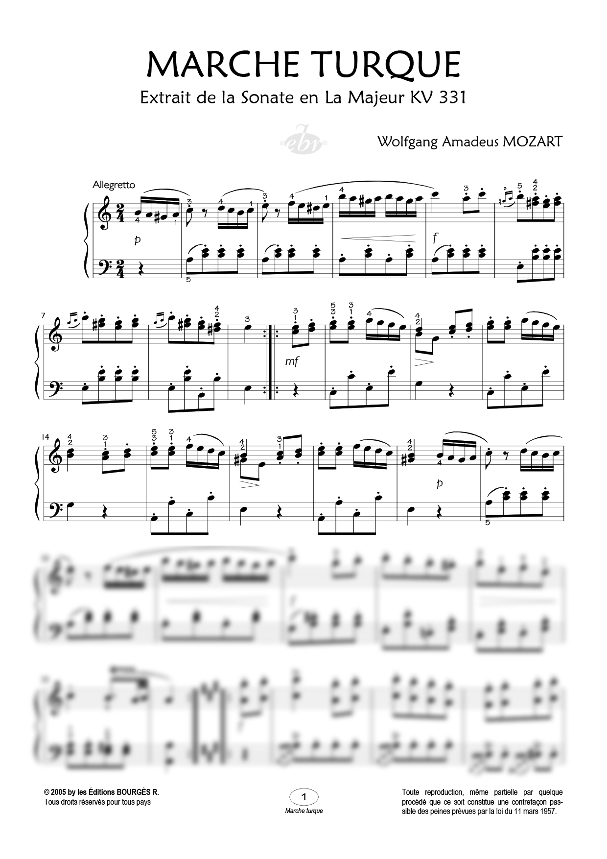 Partition piano Marche Turque de Editions Bourgès R.