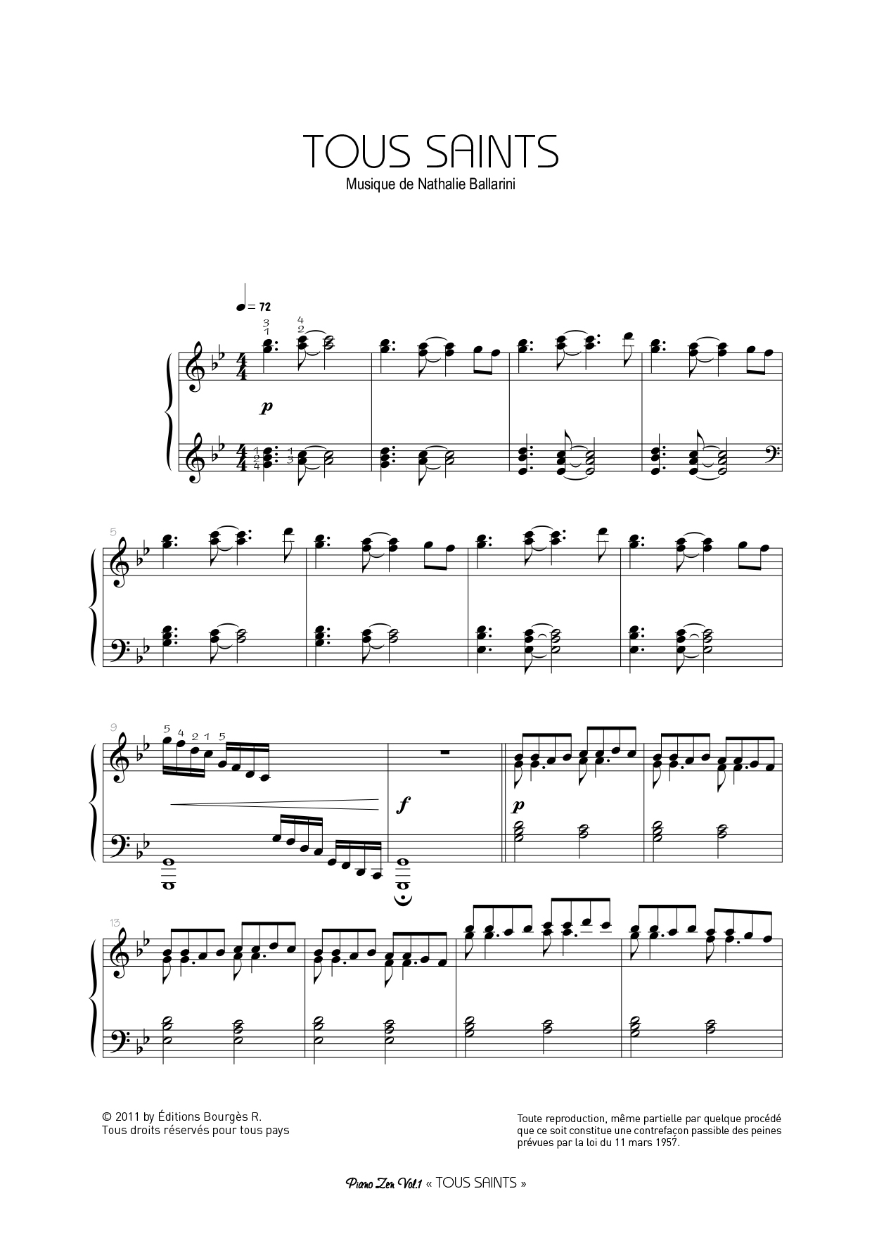 Tous saints Piano Sheet Music from Nathalie Ballarini