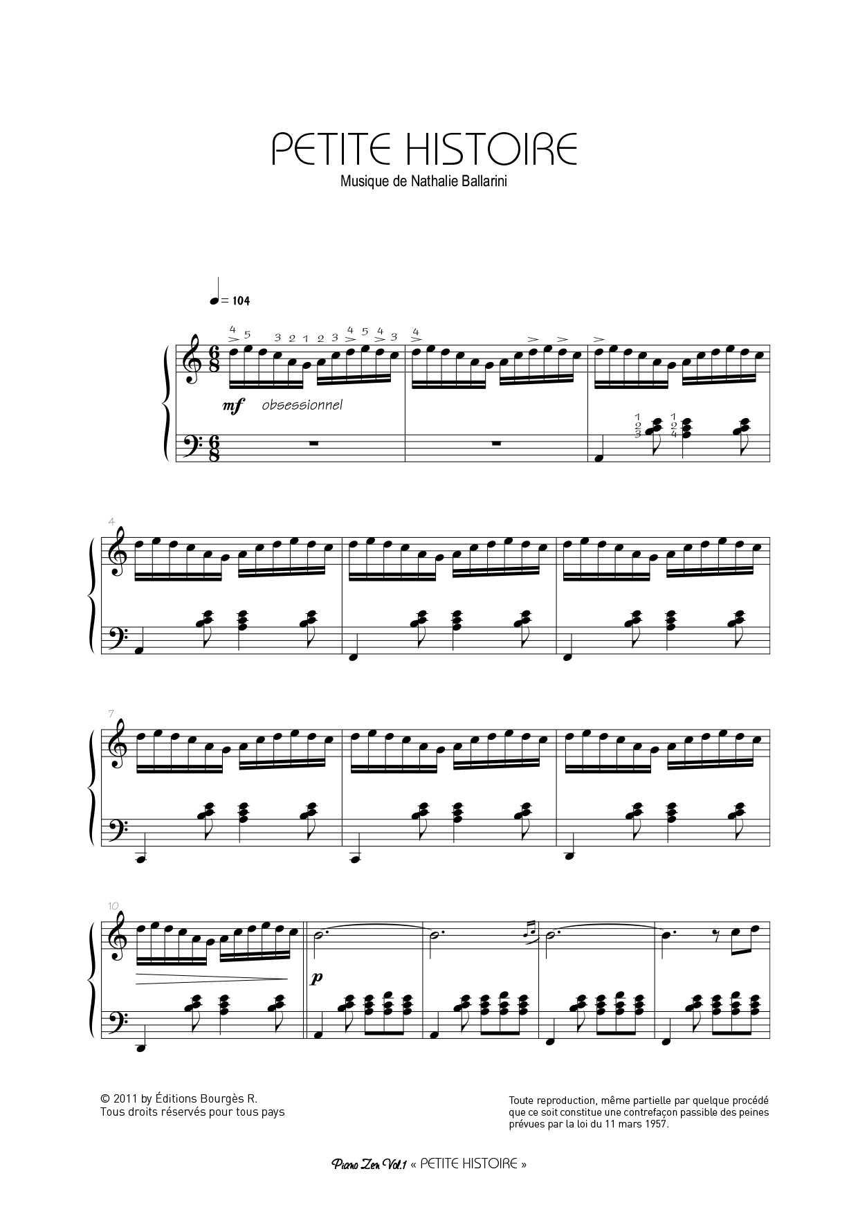 Partition piano Petite histoire de Nathalie Ballarini