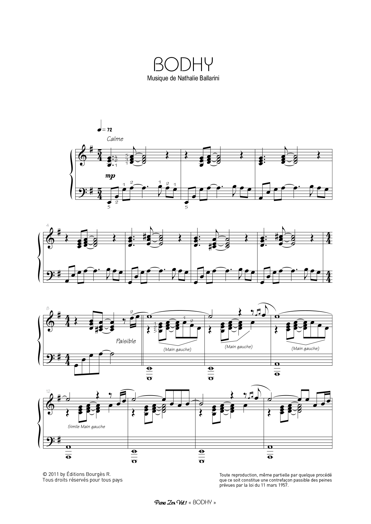 Bodhy Piano Sheet Music from Nathalie Ballarini