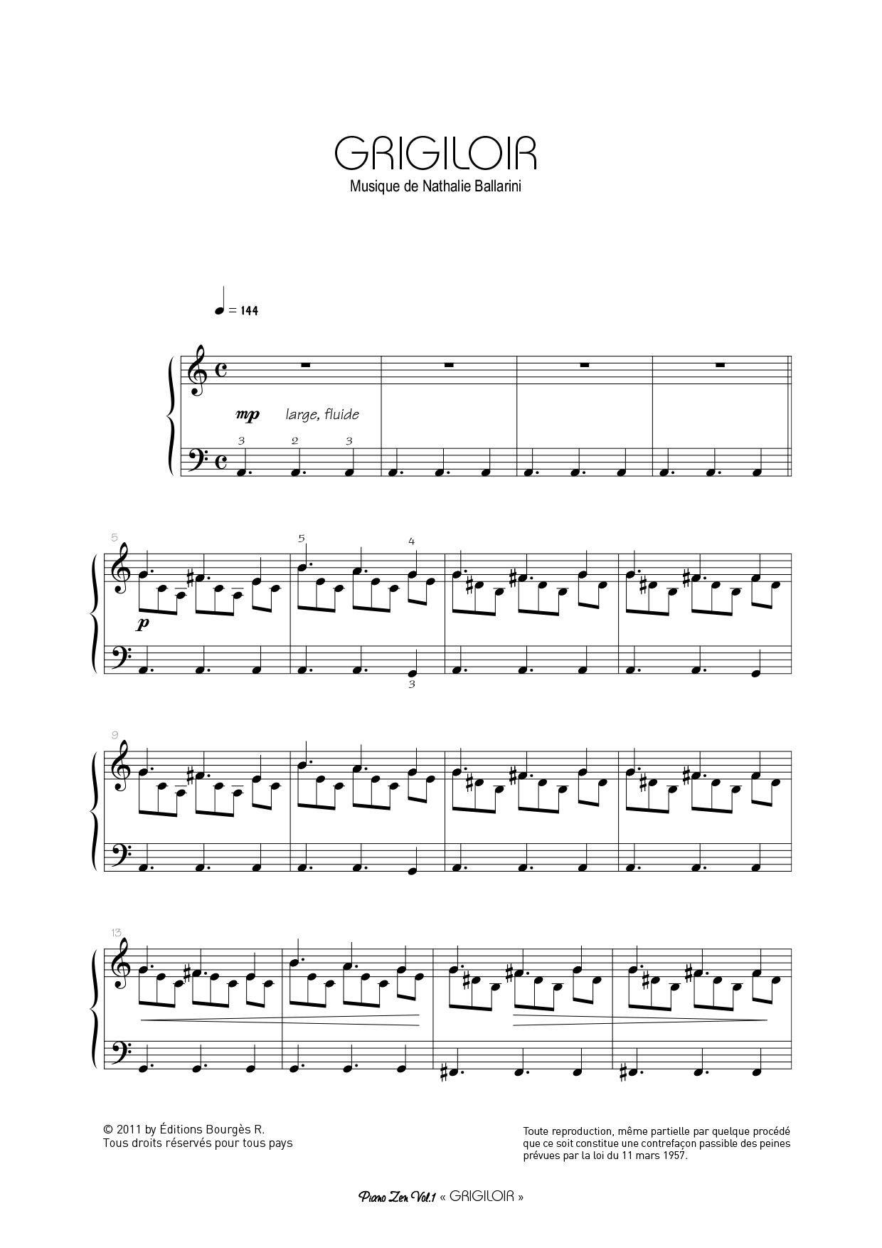 Partition piano Grigiloir de Nathalie Ballarini