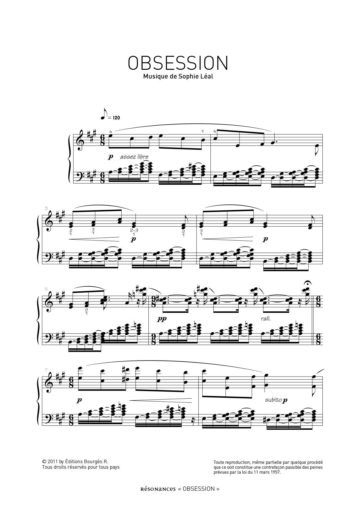 Obsession Piano Sheet Music from Sophie Léal