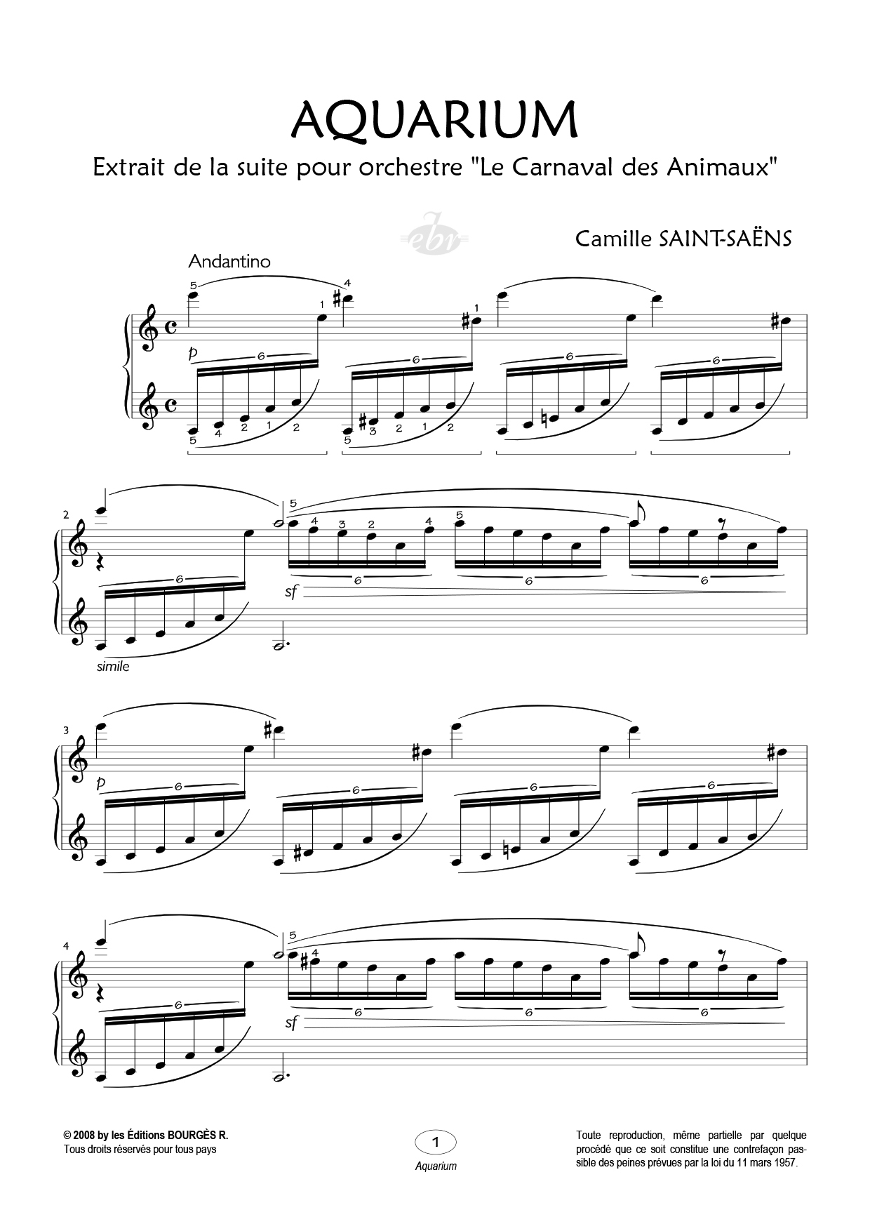 Aquarium Piano Sheet Music from Editions Bourgès R.
