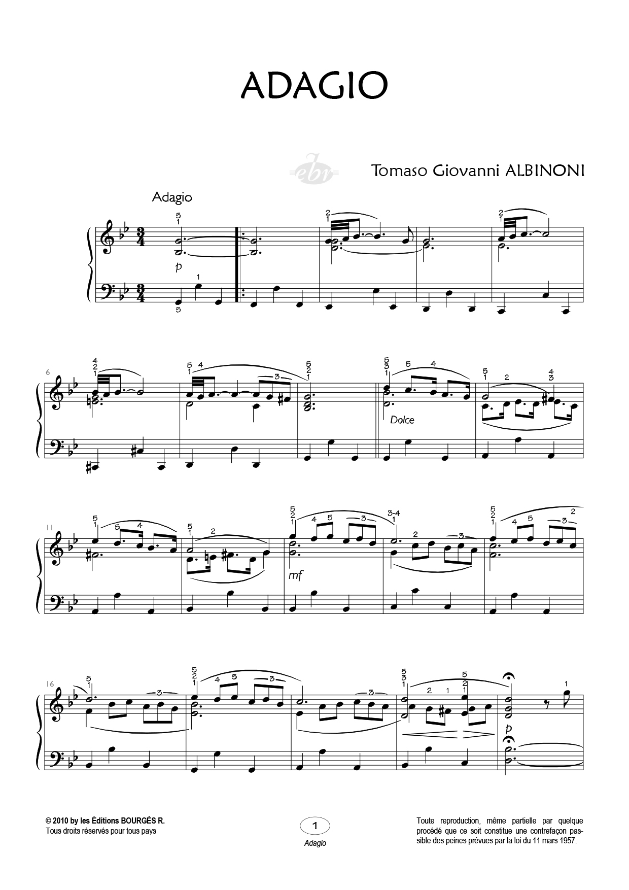 Partition piano Adagio de Editions Bourgès R.