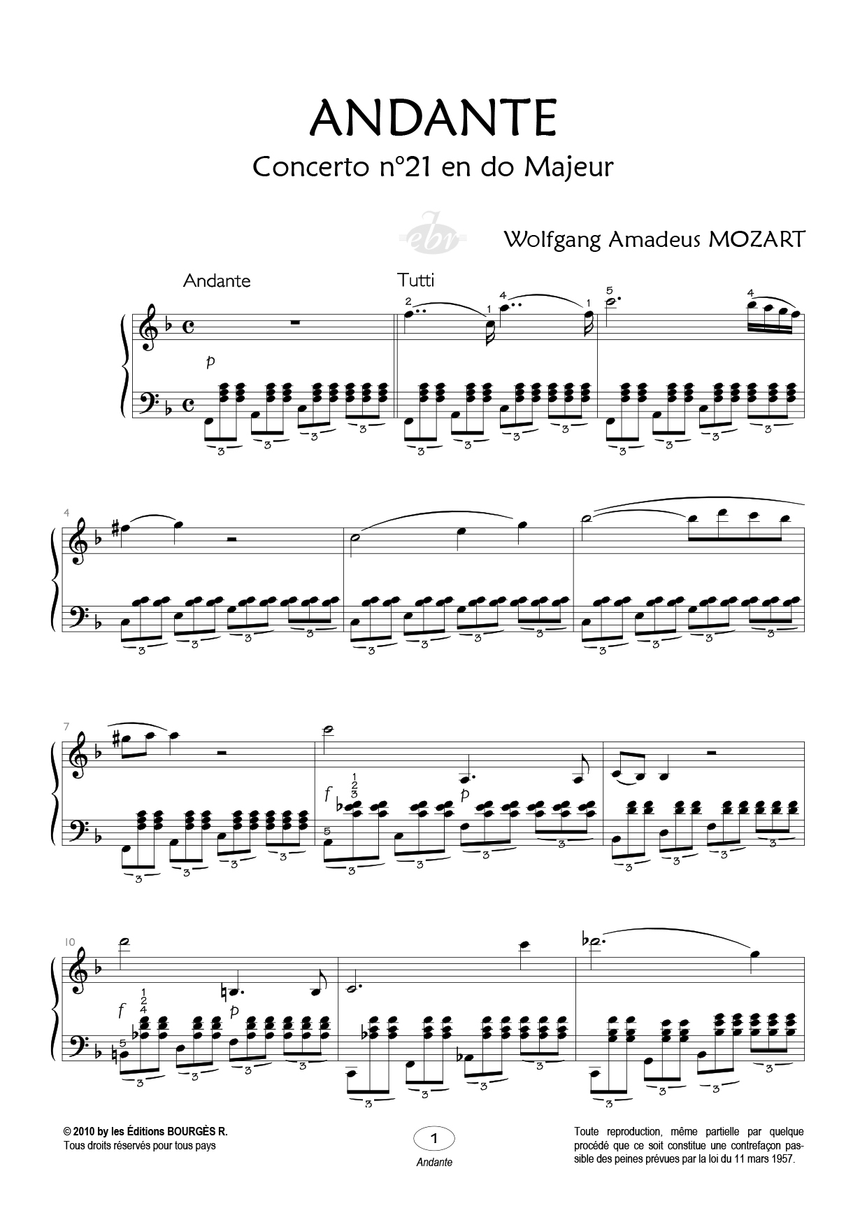 Andante Piano Sheet Music from Editions Bourgès R.