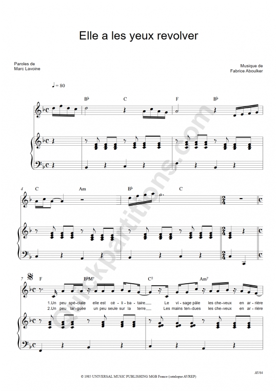 Elle a les yeux revolver Piano Sheet Music - Marc Lavoine