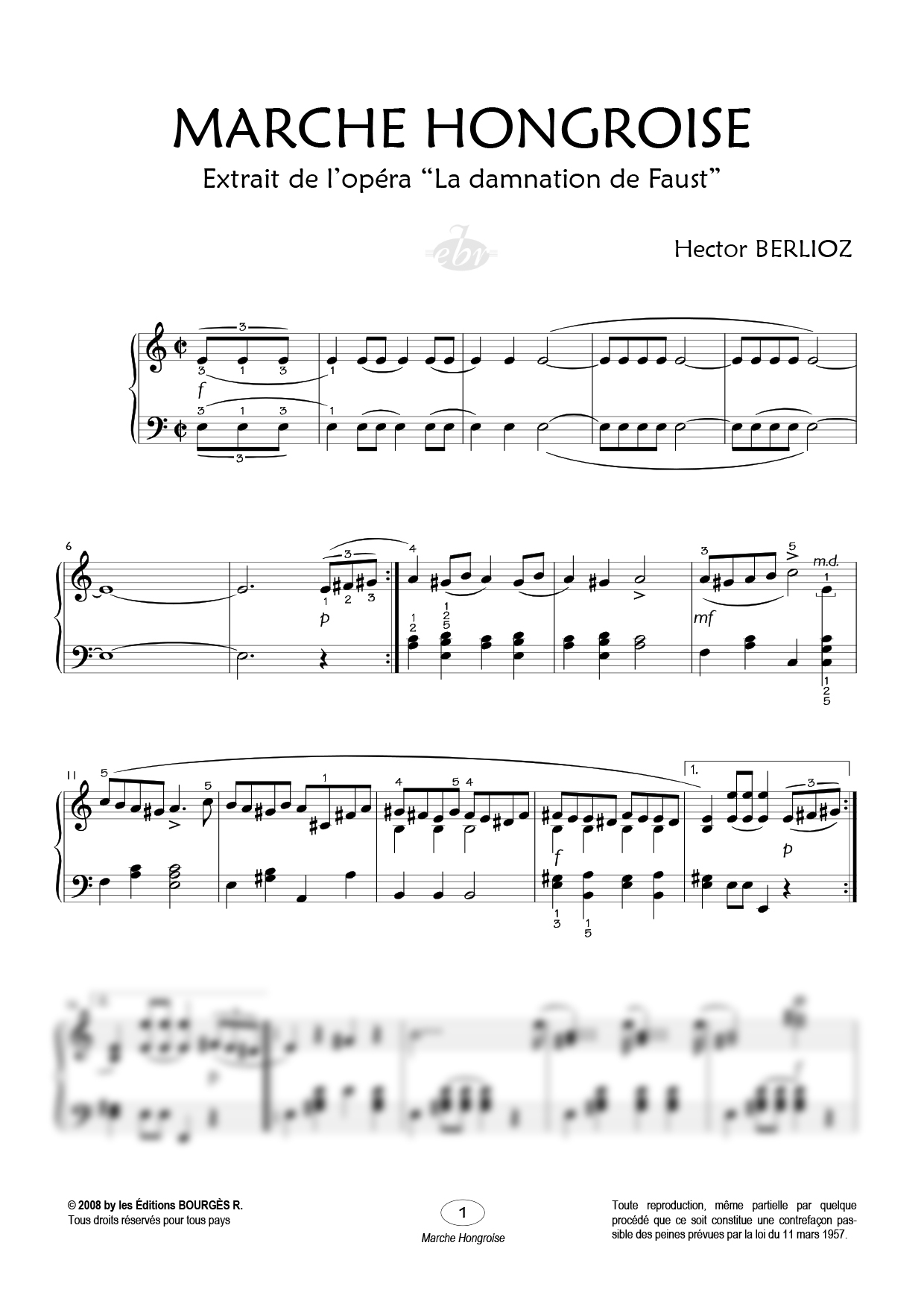 Partition piano Marche Hongroise de Editions Bourgès R.