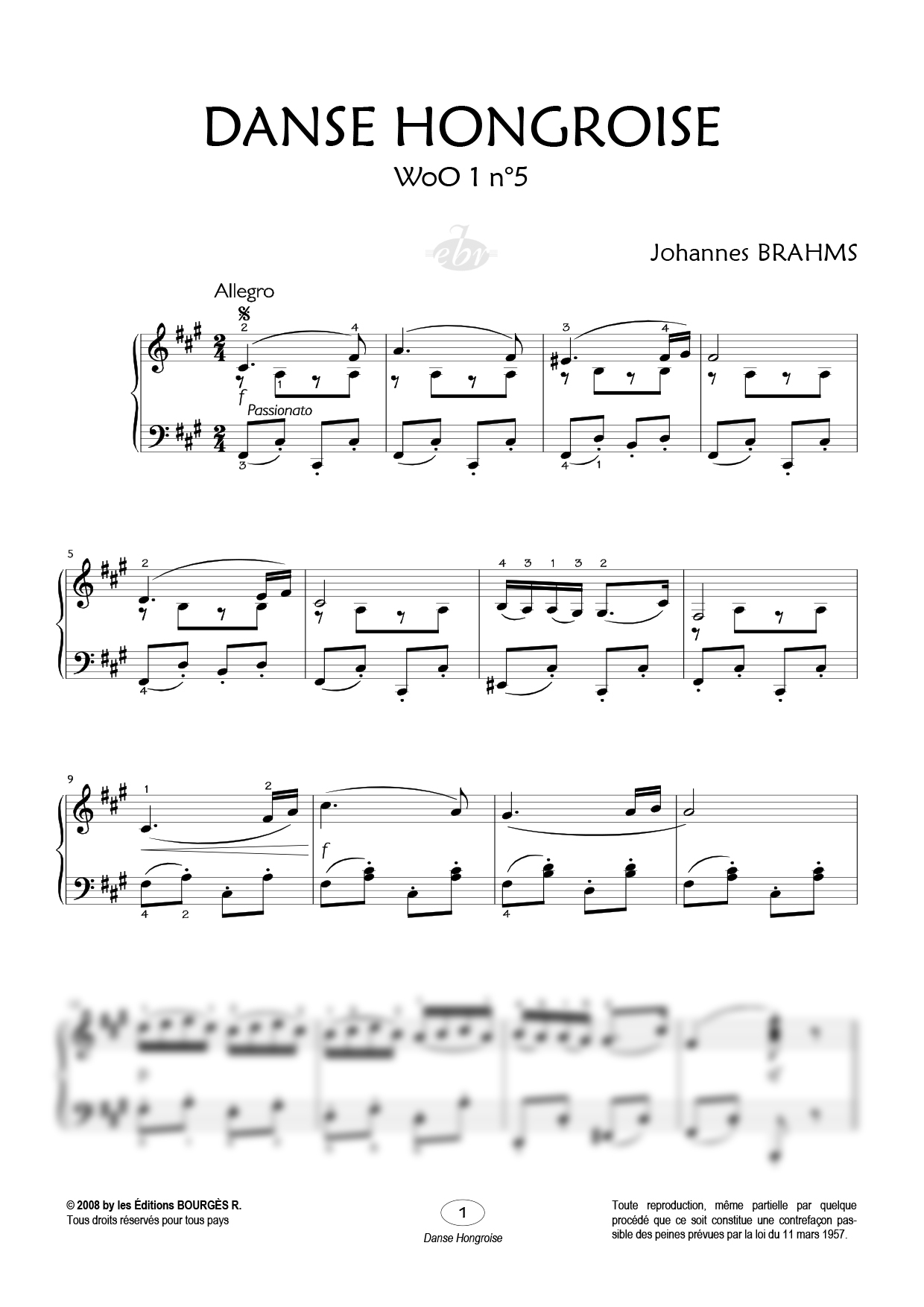 Danse Hongroise Piano Sheet Music from Editions Bourgès R.