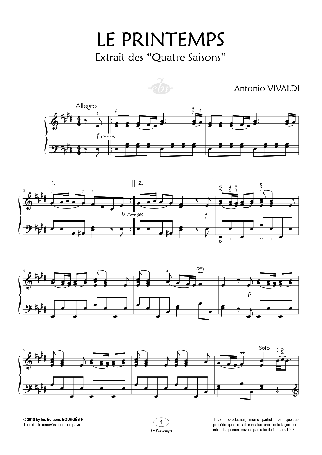 Le Printemps Piano Sheet Music from Editions Bourgès R.