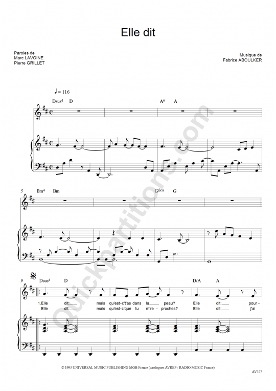 Partition piano Elle dit - Marc Lavoine