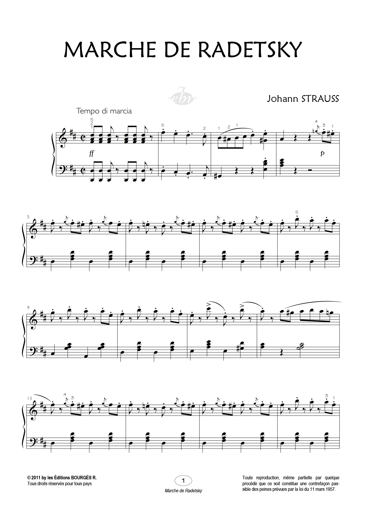 Partition piano La marche de Radetsky de Editions Bourgès R.