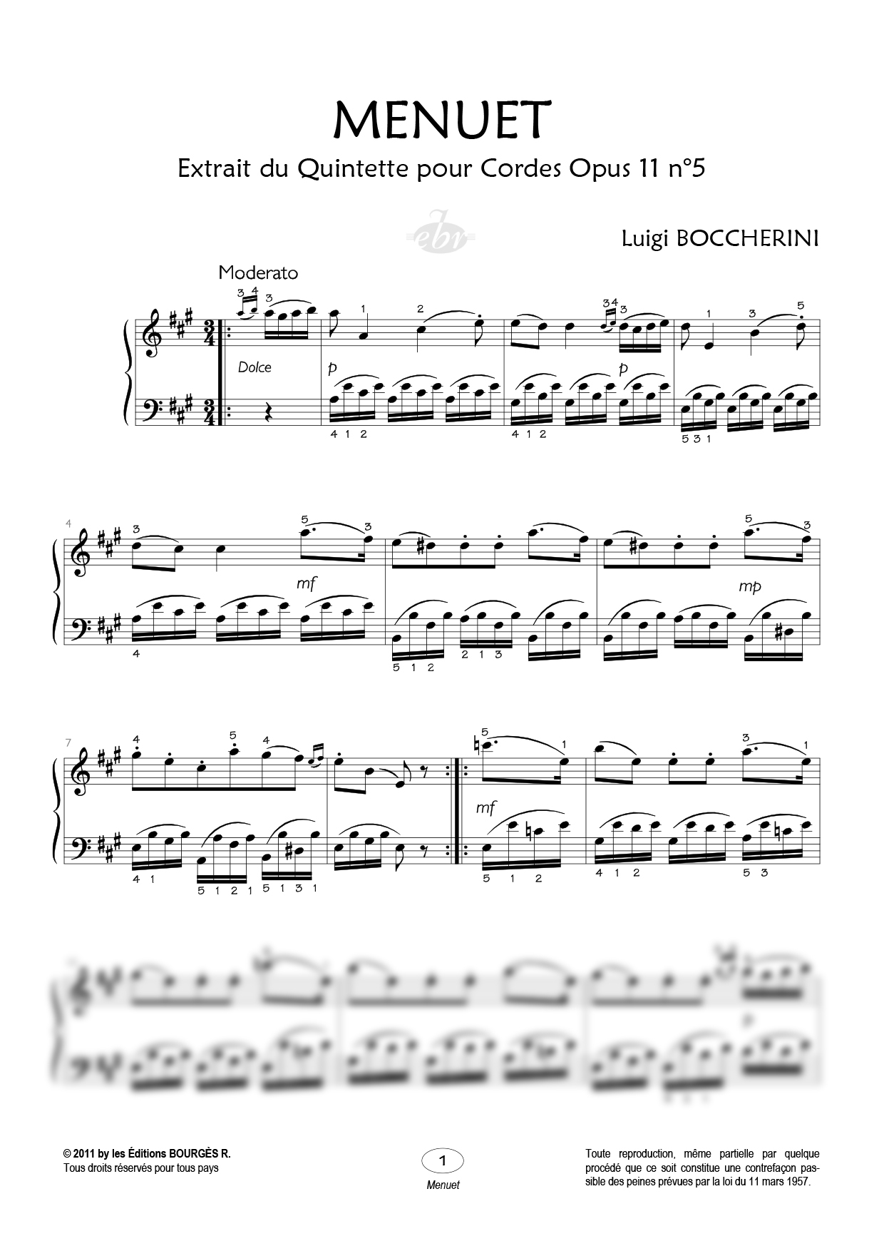 Menuet Piano Sheet Music from Editions Bourgès R.