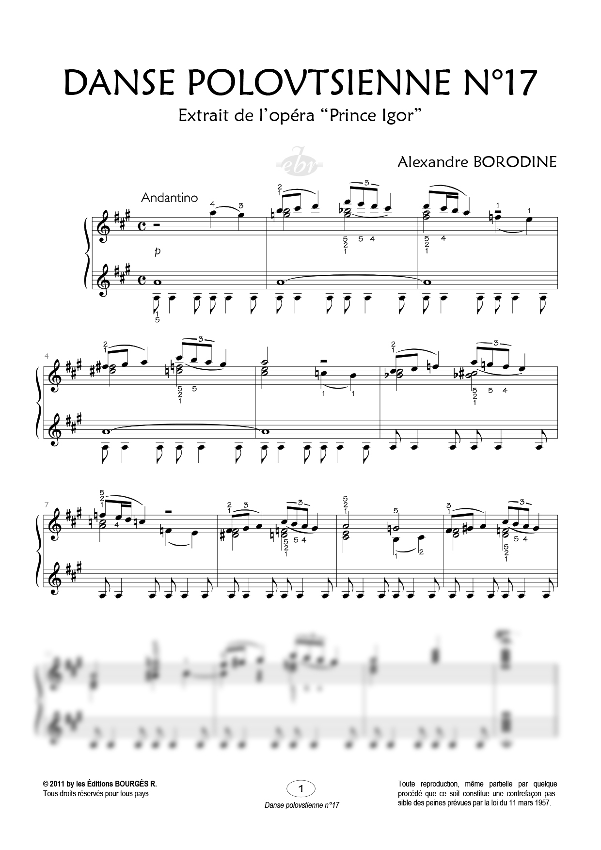 Danse Polovtsienne N°17 Piano Sheet Music from Editions Bourgès R.