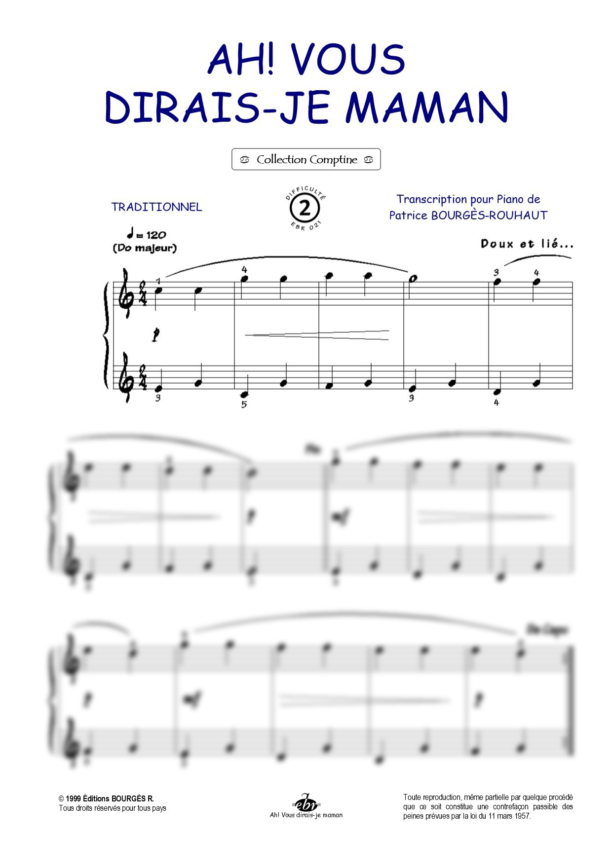 Partition piano Ah! Vous dirais-je maman de Editions Bourgès R.