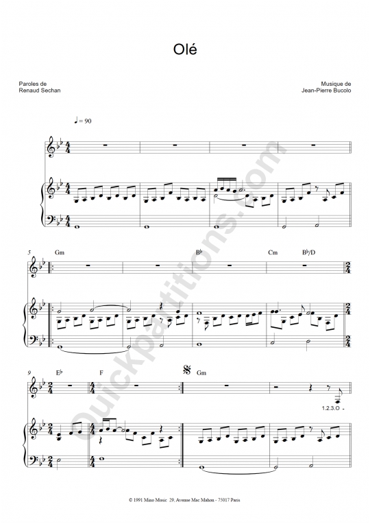 Partition piano Olé - Renaud