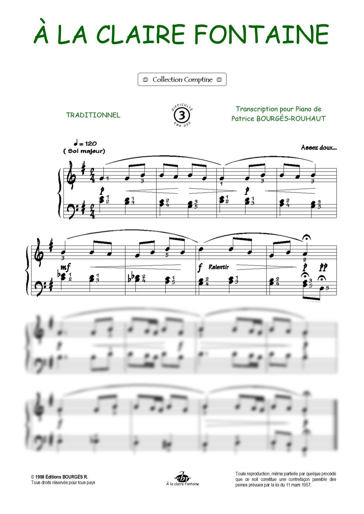 A la claire fontaine Piano Sheet Music from Editions Bourgès R.
