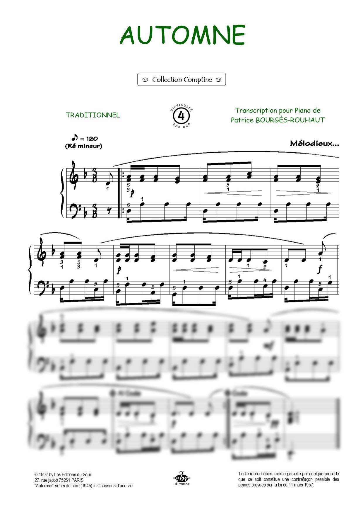Automne Piano Sheet Music from Editions Bourgès R.