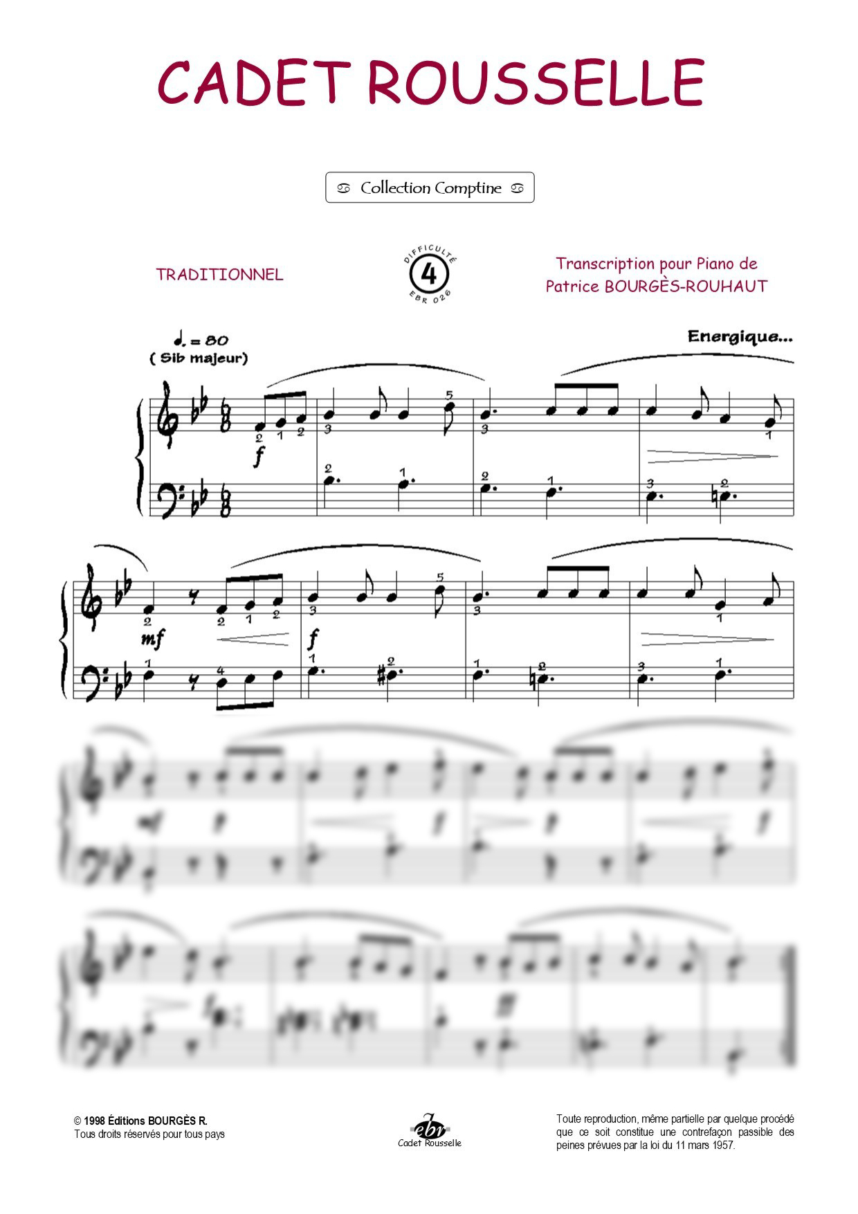 Cadet Rousselle Piano Sheet Music from Editions Bourgès R.