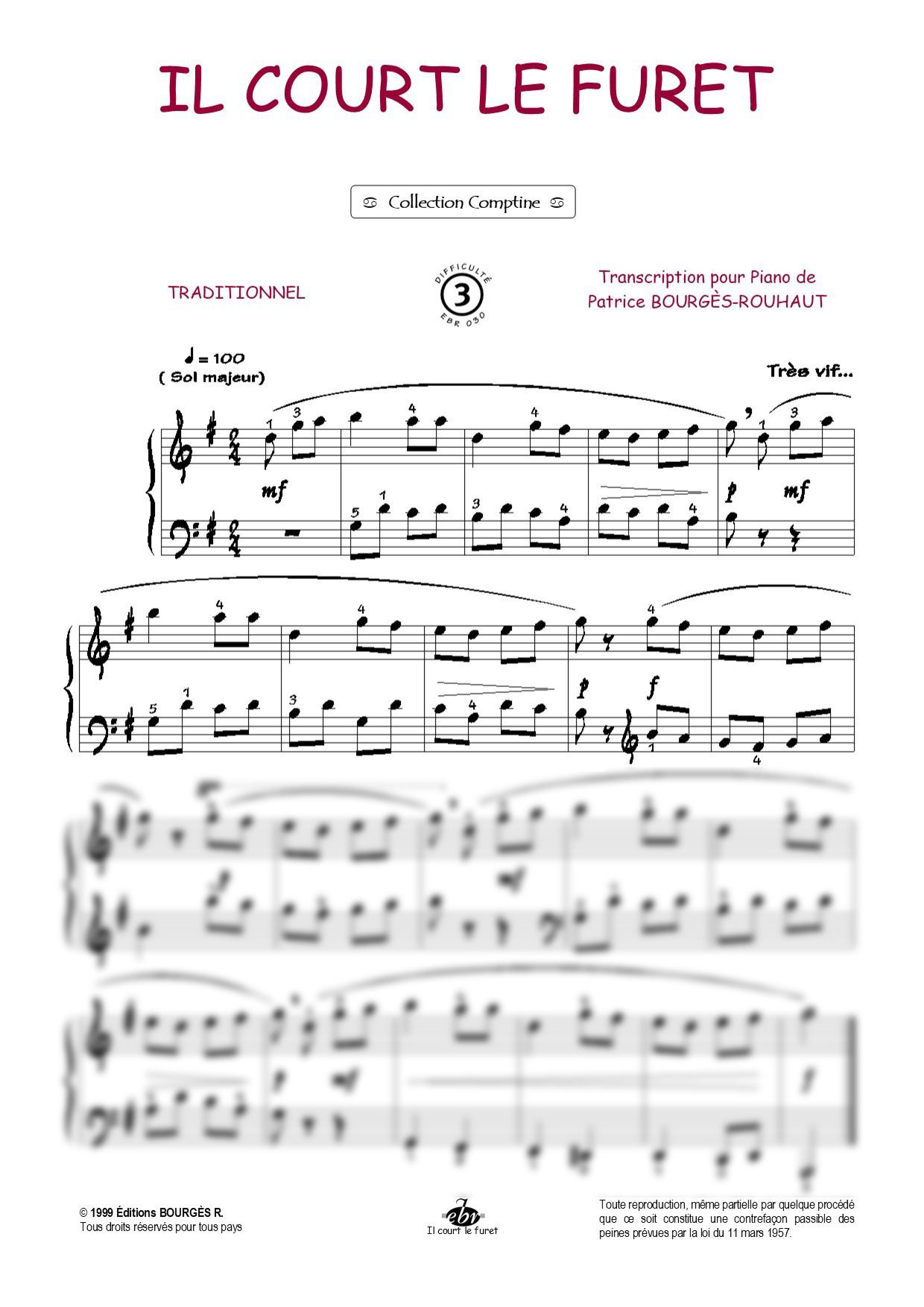 Partition piano Il court le furet de Editions Bourgès R.