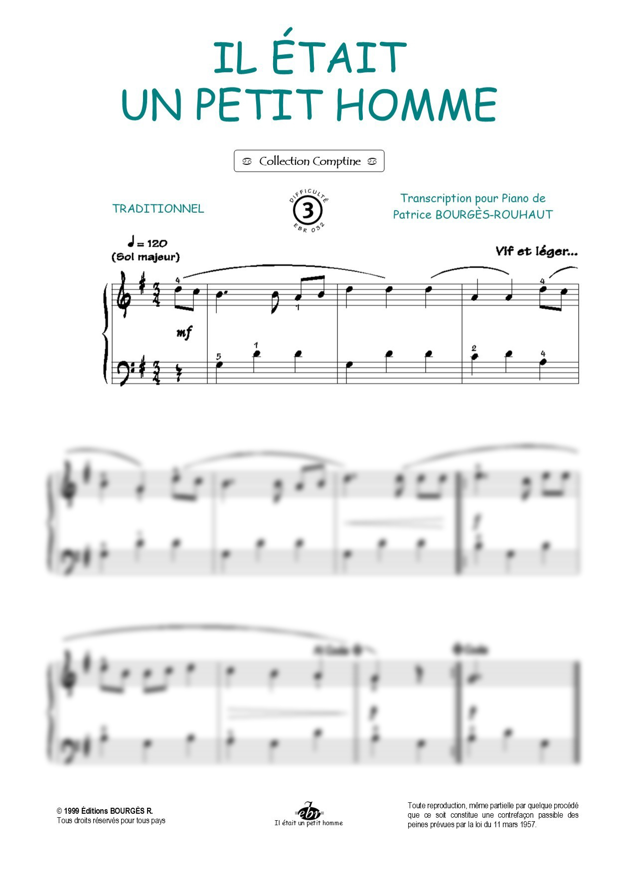 Partition piano Il était un petit homme de Editions Bourgès R.