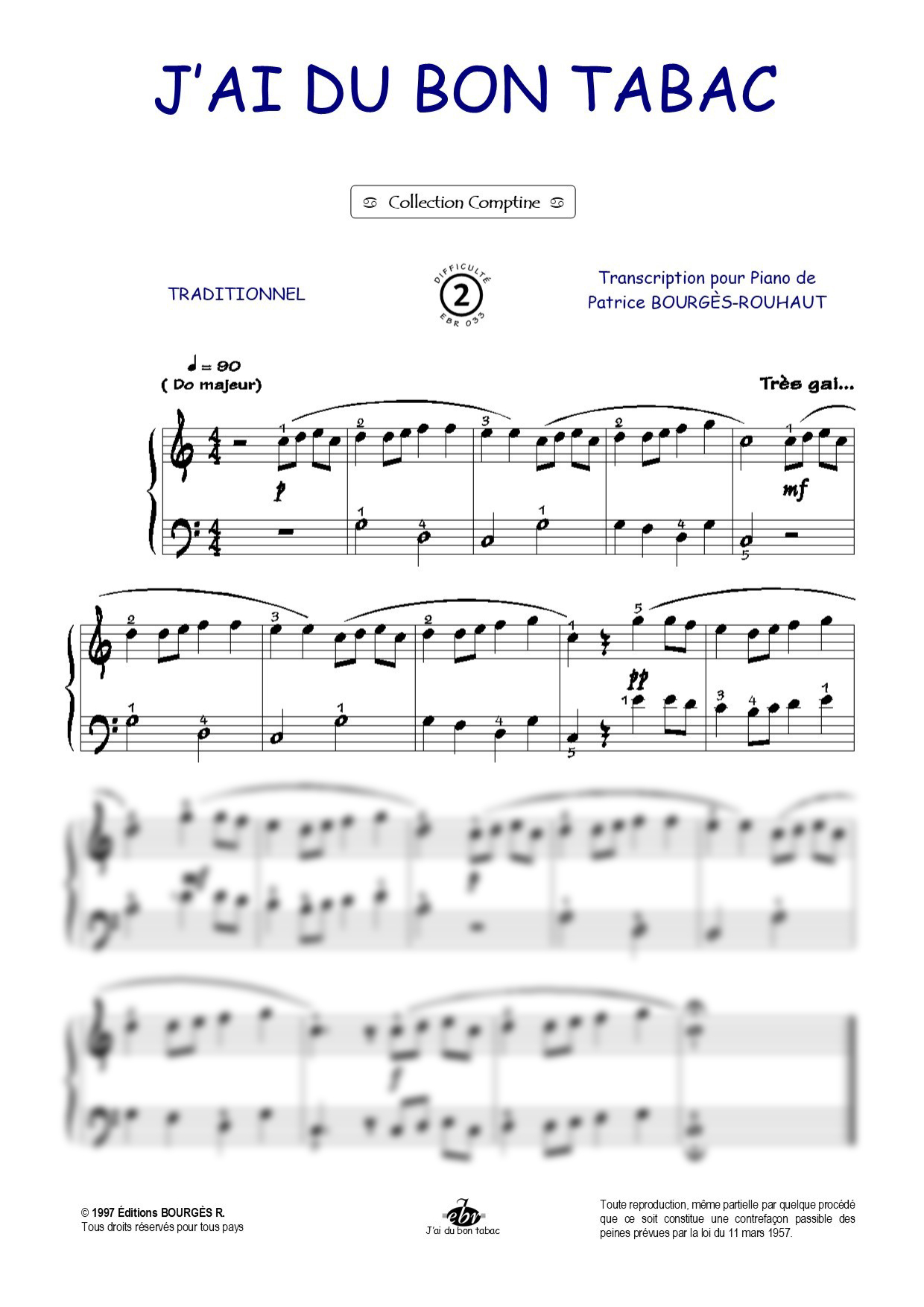 Partition piano J'ai du bon tabac de Editions Bourgès R.