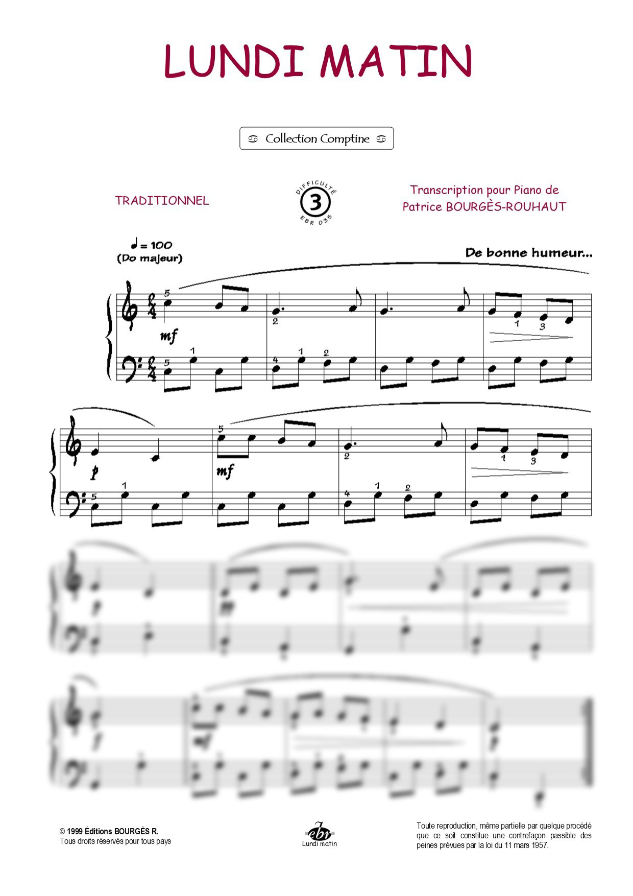 Lundi matin Piano Sheet Music from Editions Bourgès R.