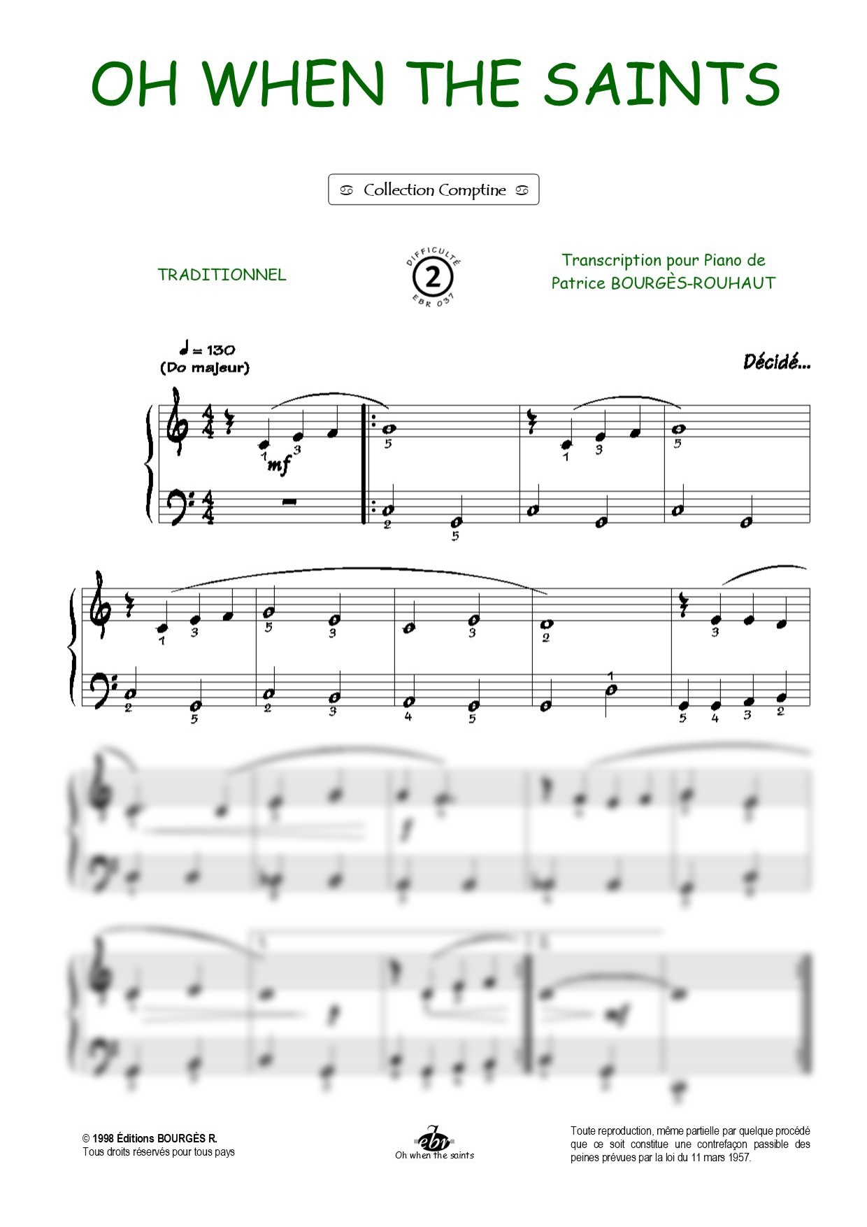 Oh When the Saints Piano Sheet Music from Editions Bourgès R.