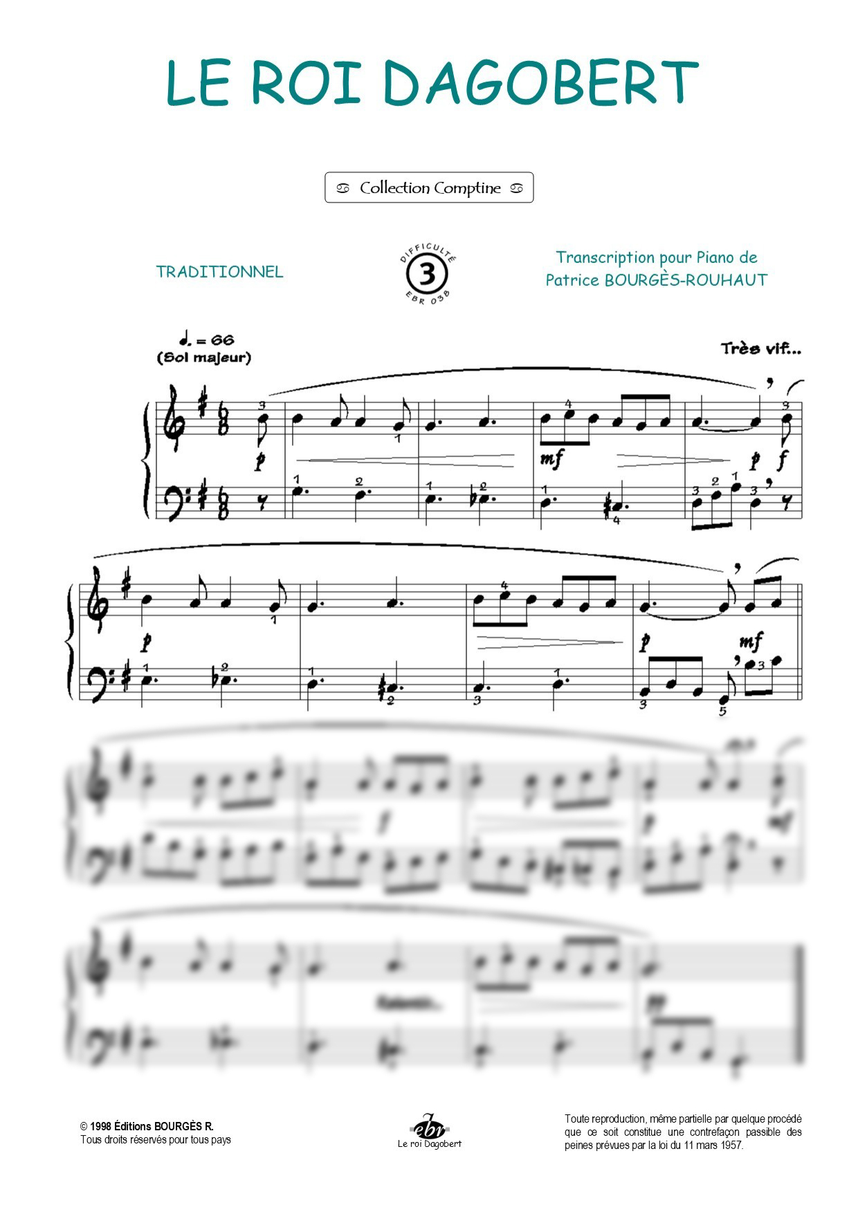 Le roi Dagobert Piano Sheet Music from Editions Bourgès R.