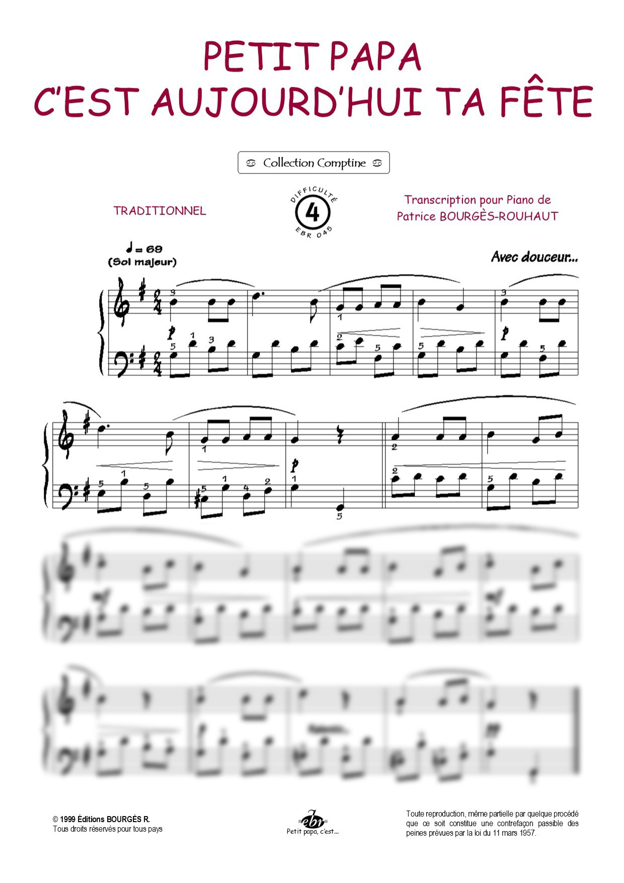 Partition piano Petit papa c'est aujourd'hui ta fête de Editions Bourgès R.