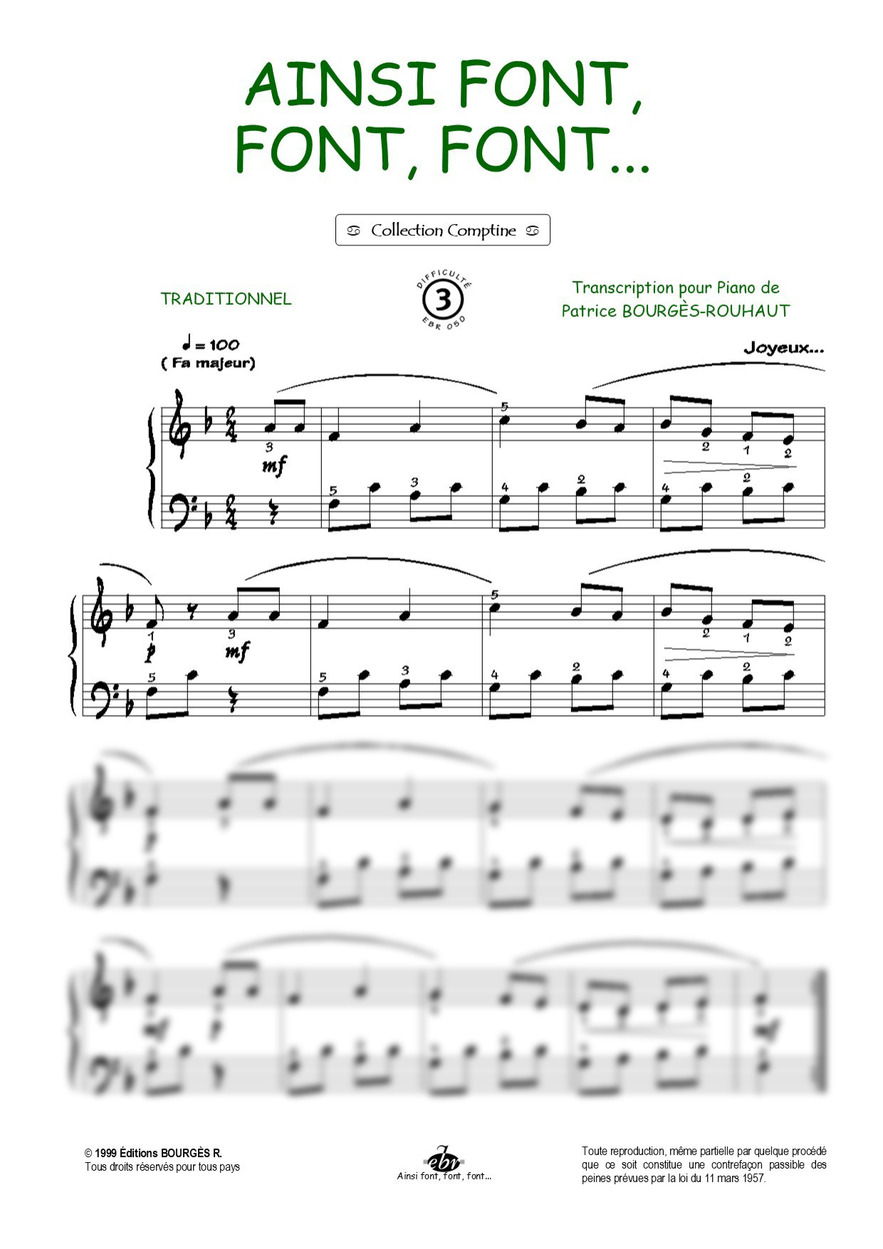 Partition piano Ainsi font, font, font... de Editions Bourgès R.