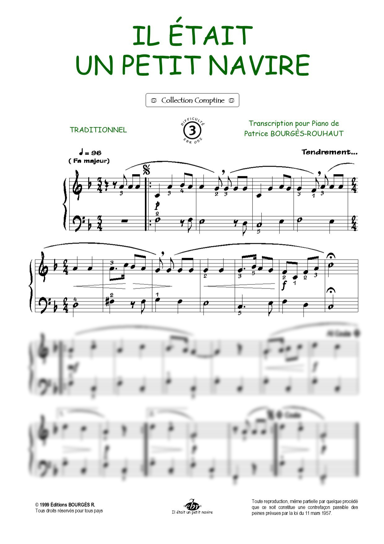 Partition piano Il était un petit navire de Editions Bourgès R.