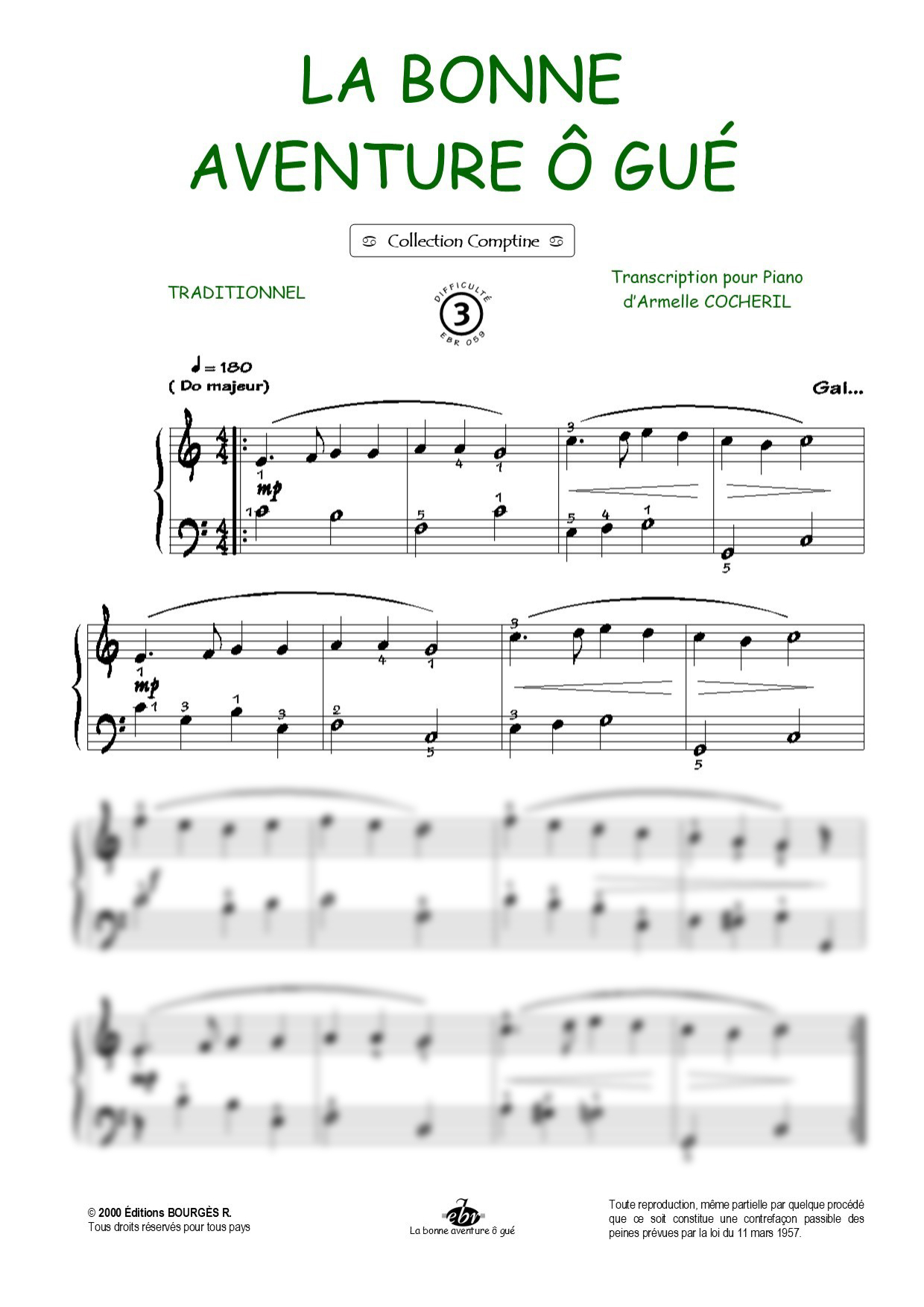 Partition piano La bonne aventure ô gué de Editions Bourgès R.