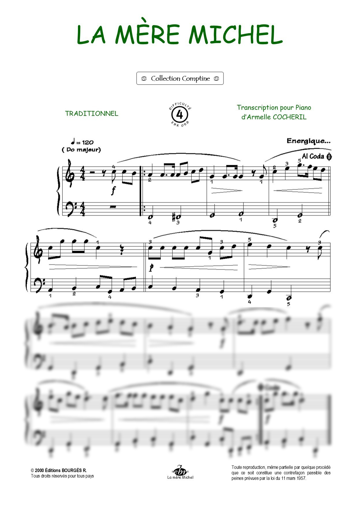 La mère Michel Piano Sheet Music from Editions Bourgès R.