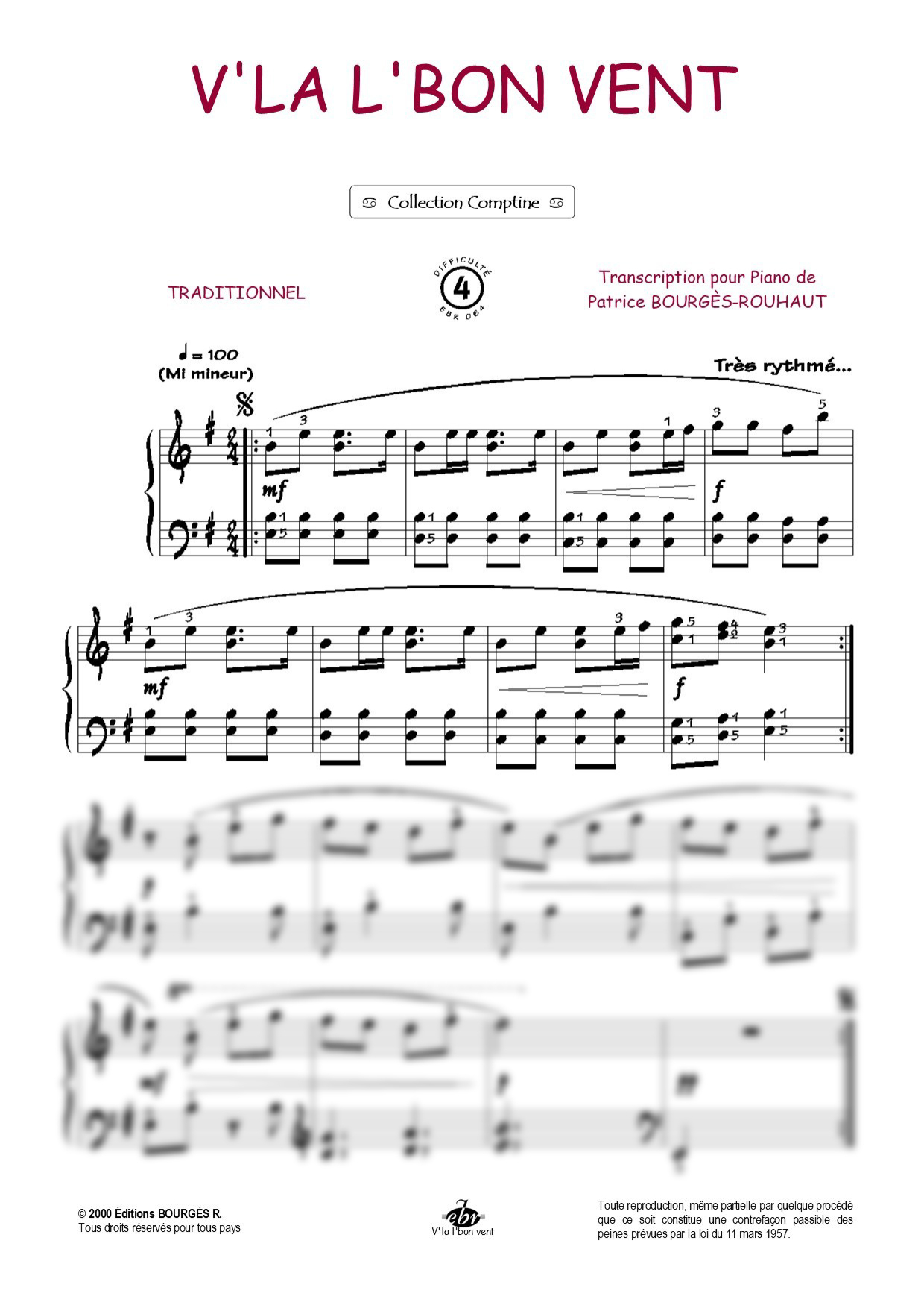 V'là l'bon vent Piano Sheet Music from Editions Bourgès R.