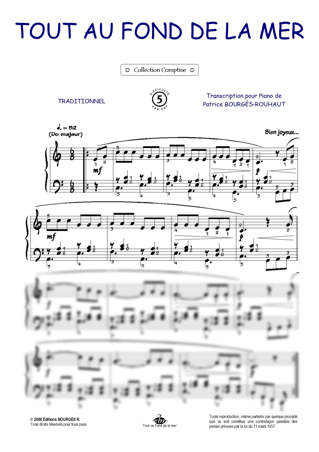 Partition piano Tout au fond de la mer de Editions Bourgès R.