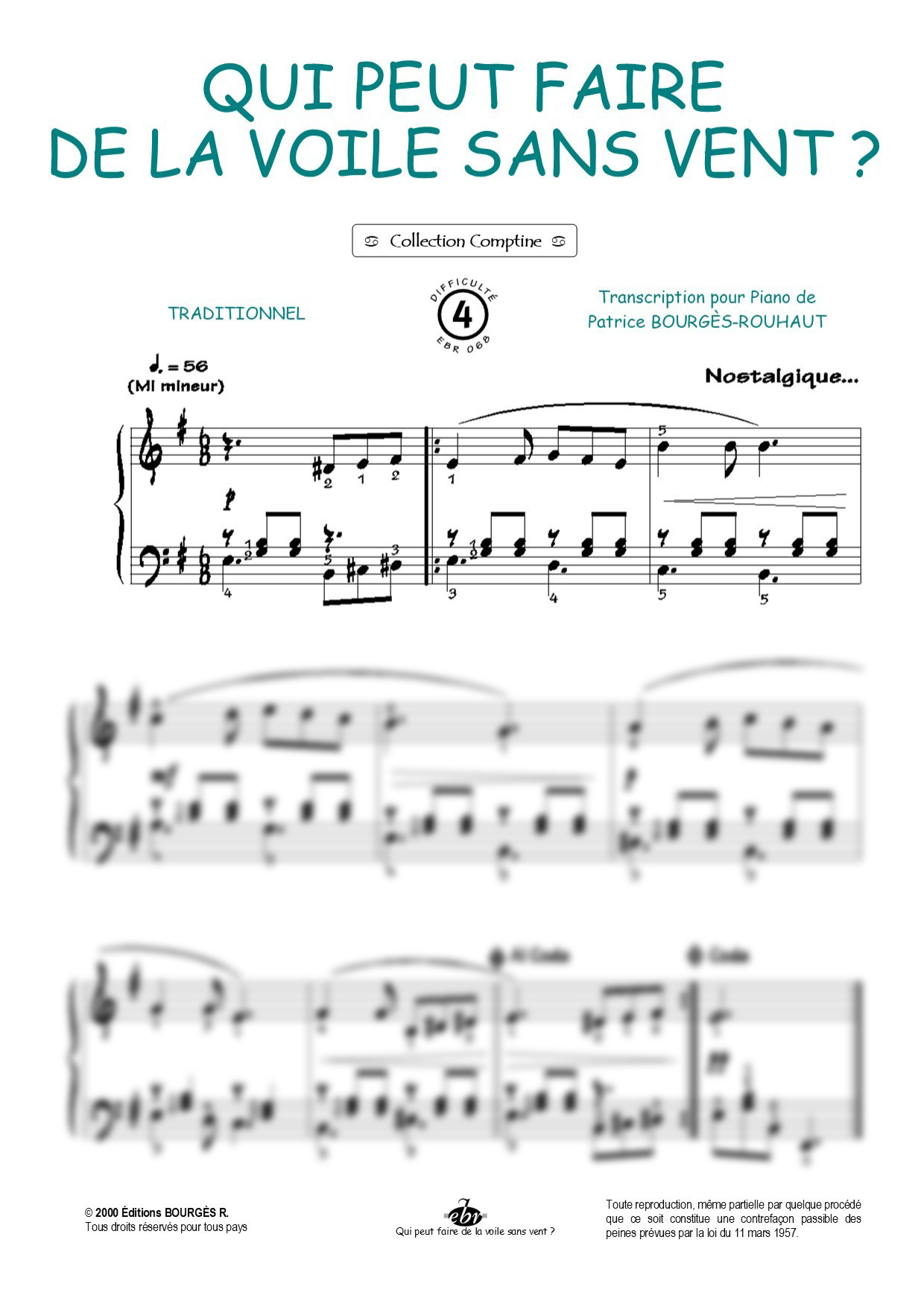 Partition piano Qui peut faire de la voile sans vent de Editions Bourgès R.