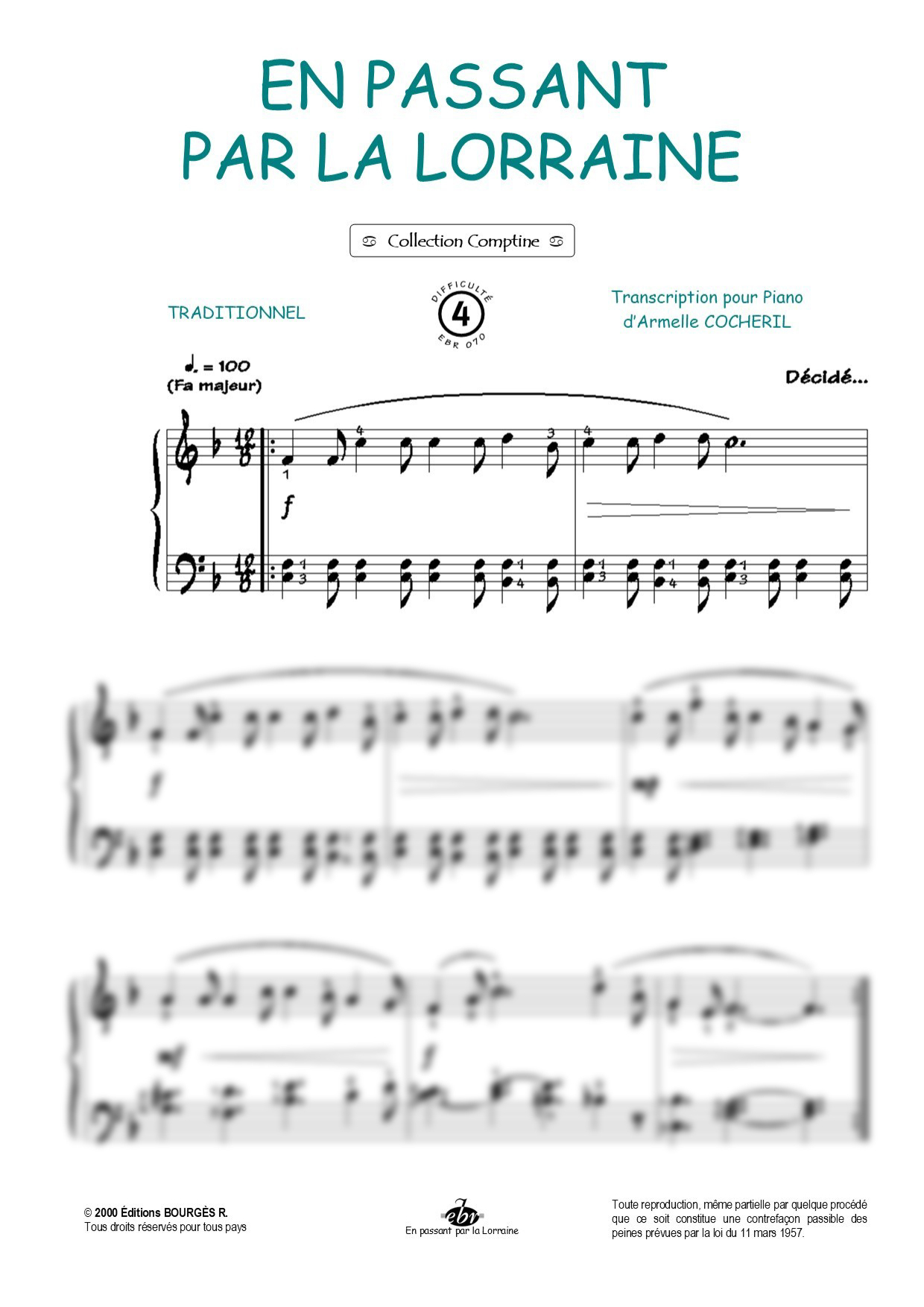 En passant par la Lorraine Piano Sheet Music from Editions Bourgès R.