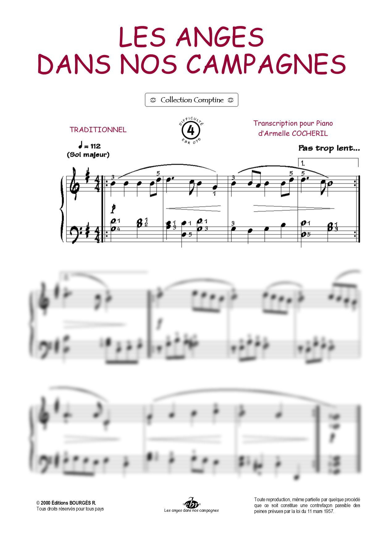 Partition piano Les anges dans nos campagnes de Editions Bourgès R.