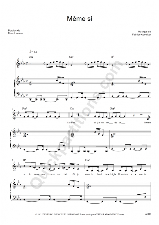 Partition piano Même si - Marc Lavoine